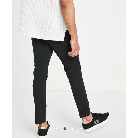 ASOS DESIGN skinny trousers with elastic waist black nylon 28x26 crop - Picture 2 of 11